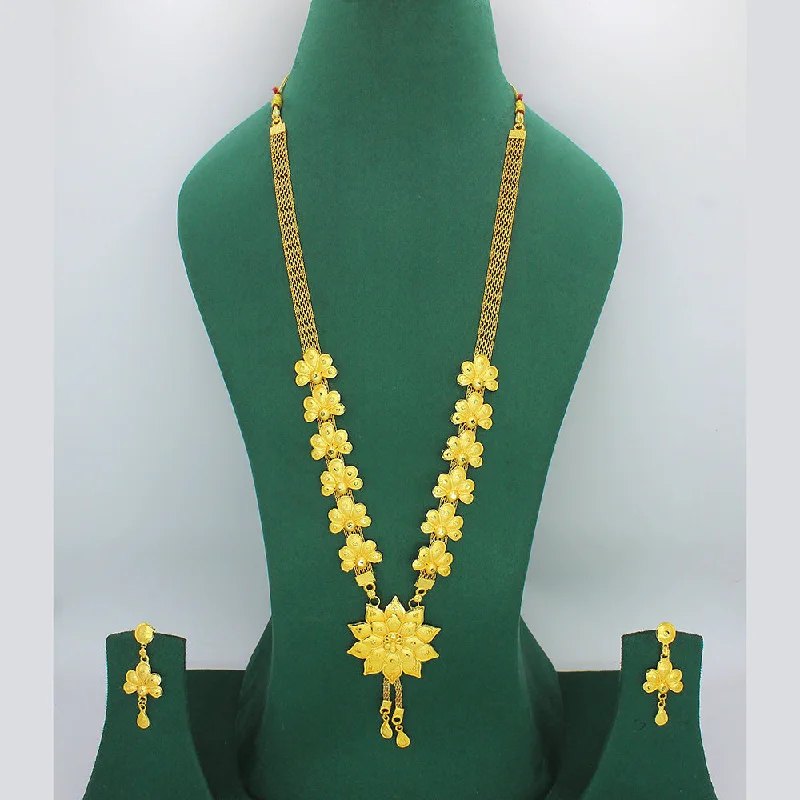 Classic Pendant Necklace-Mahavir Forming Look Gold Plated Long Necklace Set