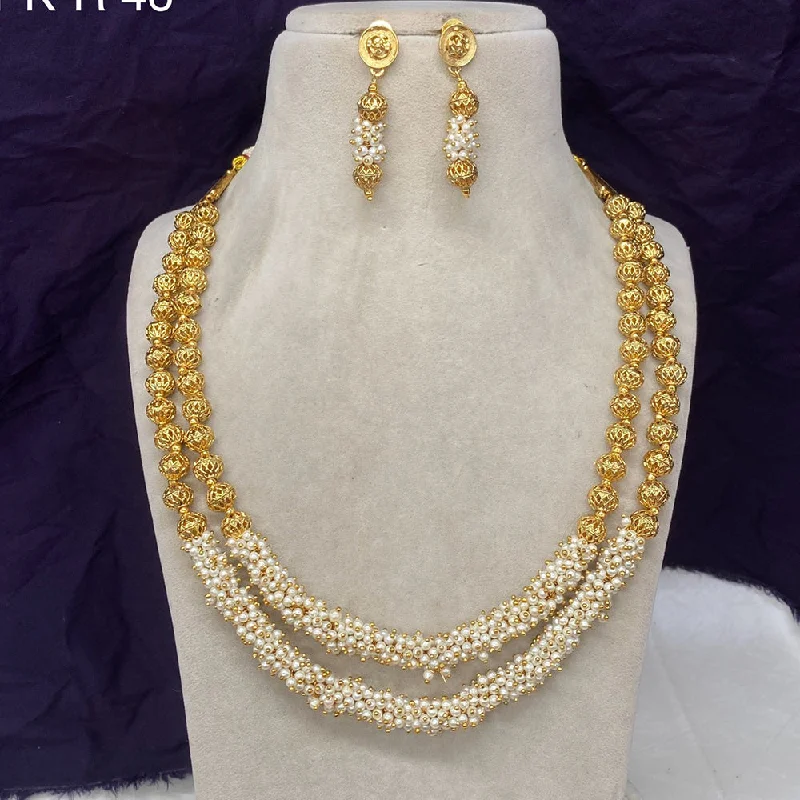 Handcrafted Bead Necklace-Amoliya Jewels Gold Plated Multi Layer Necklace Set