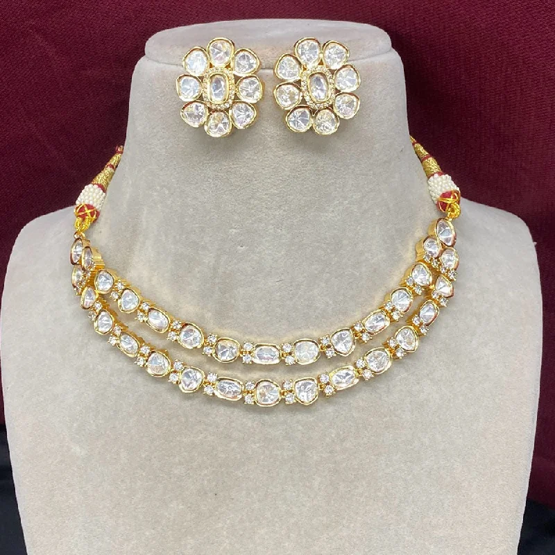 Custom Gold Pendant Necklace-Royal Kundan Jewellery Gold Plated Polki Kundan Necklace Set