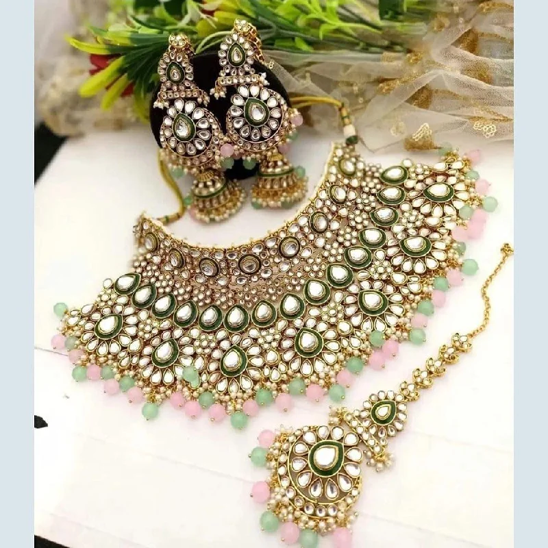 Diamond and Pearl Necklace-Neetu Art Gold Plated Kundan Meenakari  Necklace Set