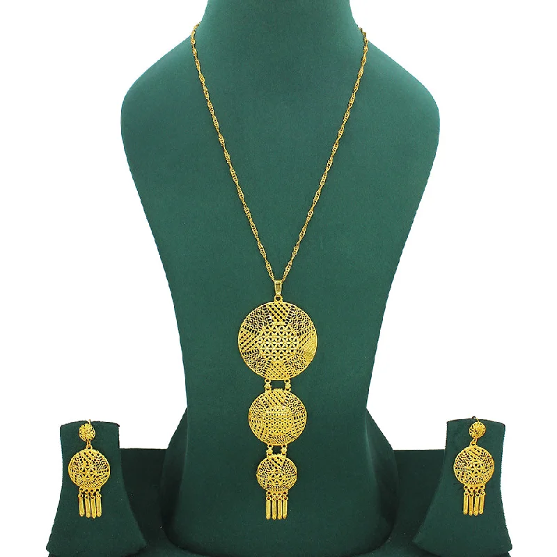 Fancy Choker Necklace-Mahavir Forming Look Gold Plated Long Necklace Set