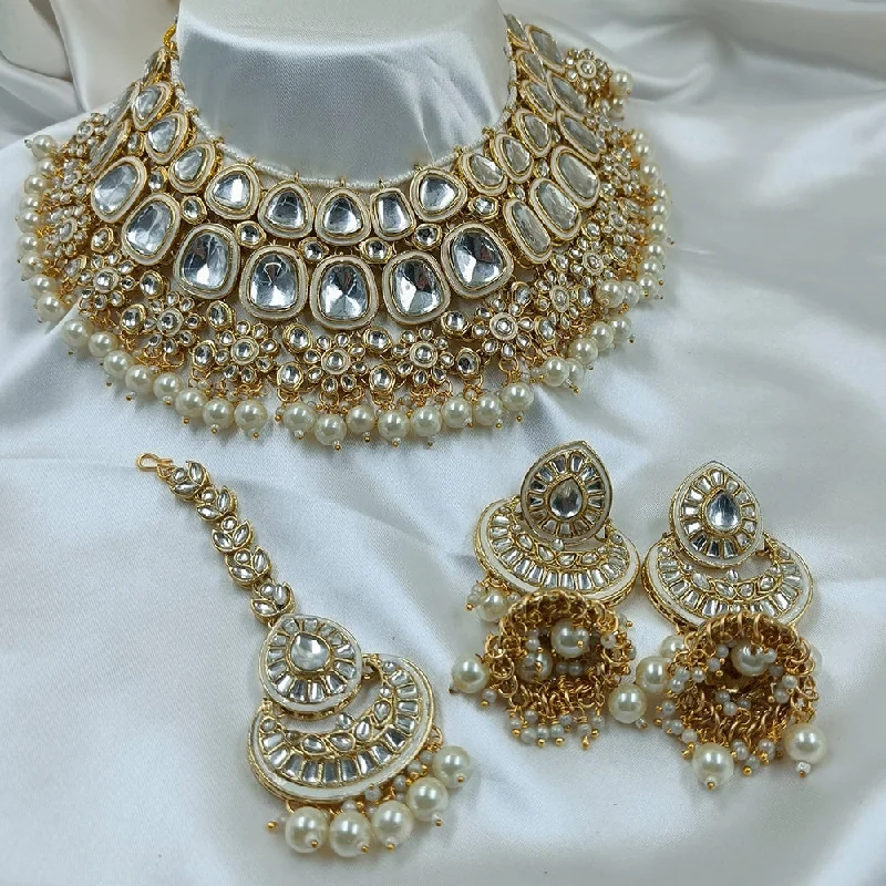 Gold Coin Necklace-Gehana Mahal Gold Plated Kundan Stone And Beads Meenakari Necklace Set