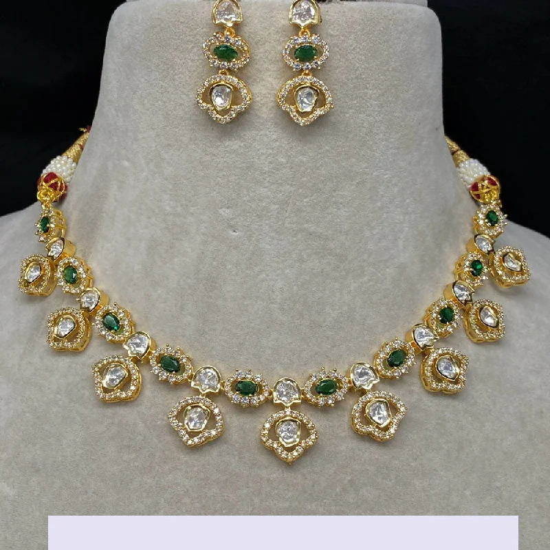 Elegant Gold Leaf Necklace-Royal Kundan Jewellery Gold Plated Polki Kundan Necklace Set