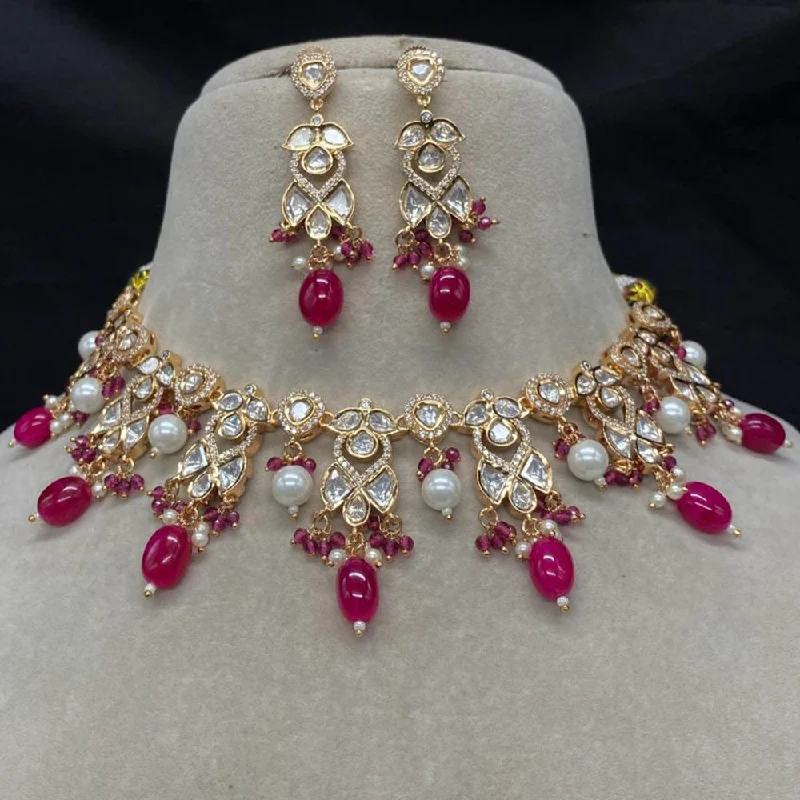 Gemstone Pendant Necklace-Amoliya Jewels Gold Plated Polki Kundan Choker Necklace Set