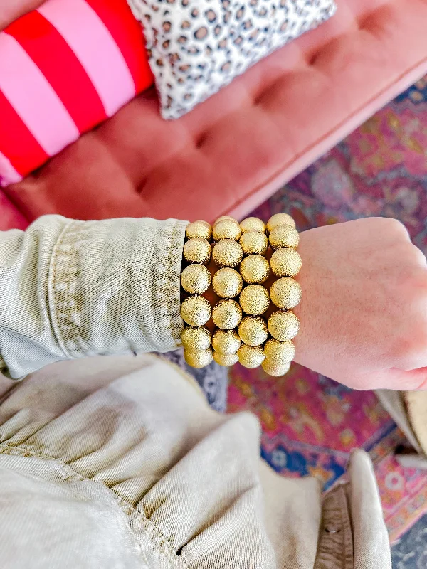 Simple Engraved Bracelets-Matte Gold Beaded Bracelet