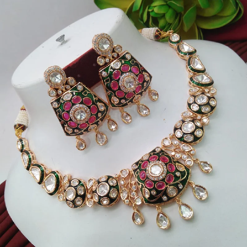 Personalized Name Necklace-Everlasting Quality Jewels Gold Plated Polki Kundan Necklace Set