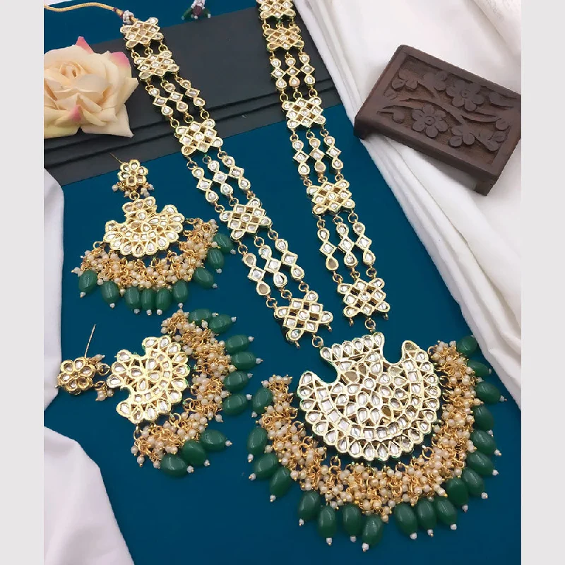 Wedding Bridal Necklace-5G Jewellery Gold Plated Kundan Stone And Beads Long Necklace Set