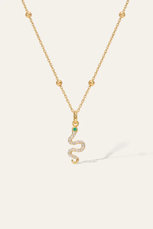 Diamond Necklace for Women-Snake Gold Vermeil Pave Necklace