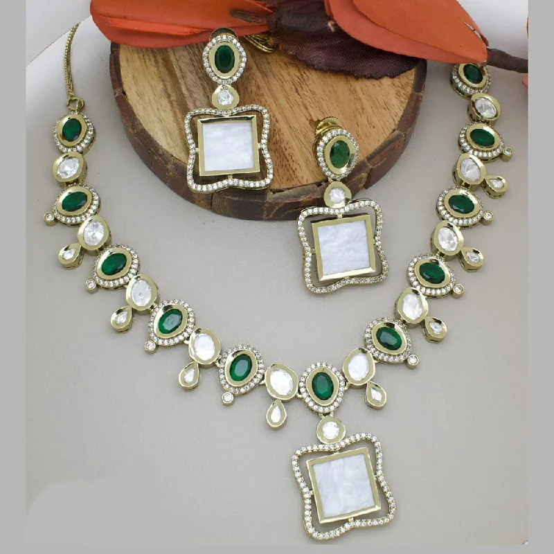 Luxury Sapphire Necklace-Manisha Jewellery Gold Plated Pota Stone And Austrian Stone Necklace Set