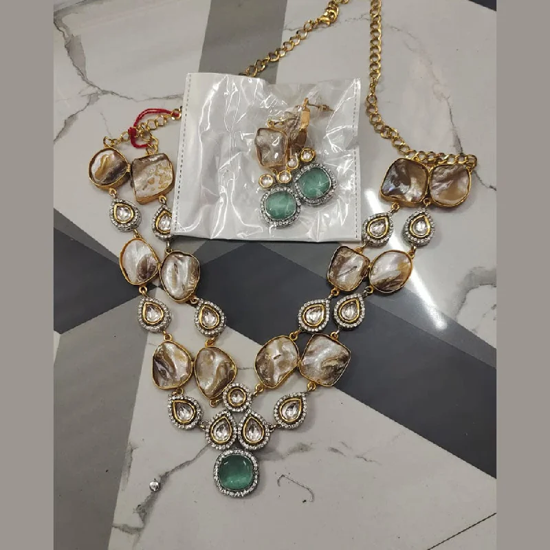 Unique Charm Necklace-FS Collection Gold Plated Mother Of Pearls Necklace Set