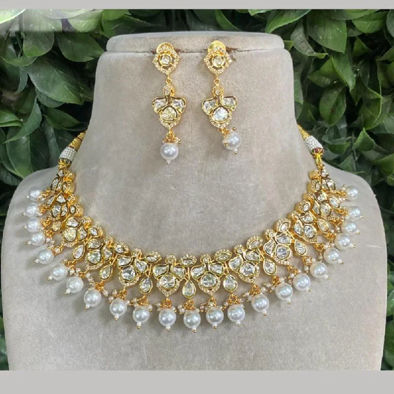 Unique Personalized Necklace-Amoliya Jewels Gold Plated Polki Kundan And Beads Necklace Set