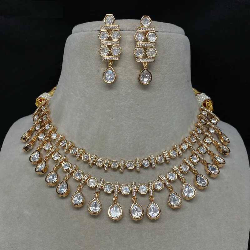 Simple Gold Necklace-Amoliya Jewels Gold Plated Kundan Stone Choker Necklace Set