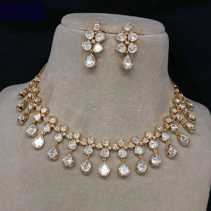 Handcrafted Silver Necklace-Royal Kundan Jewellery Gold Plated Polki Kundan Necklace Set