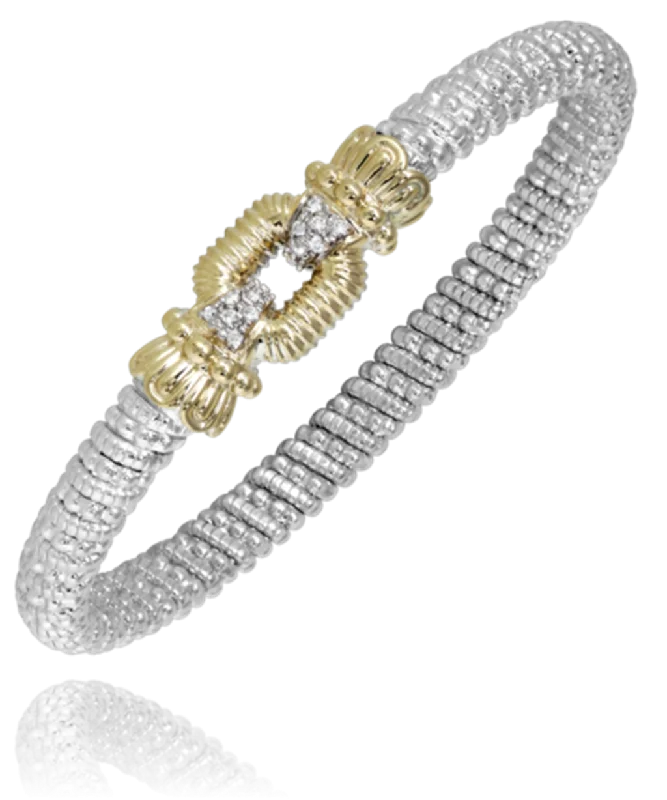 Traditional Beaded Bangles-Sterling Silver & 14K Yellow Gold 0.09ctw Round Diamond Bangle Bracelet