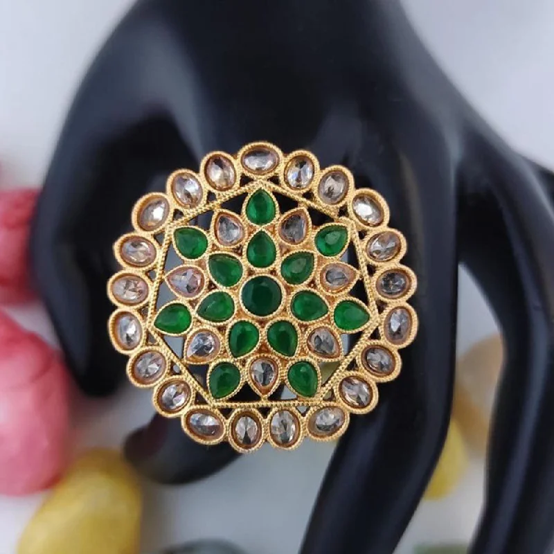 Custom Stone Ring-Heera Jewellers Gold Plated Crystal Stone Adjustable Ring