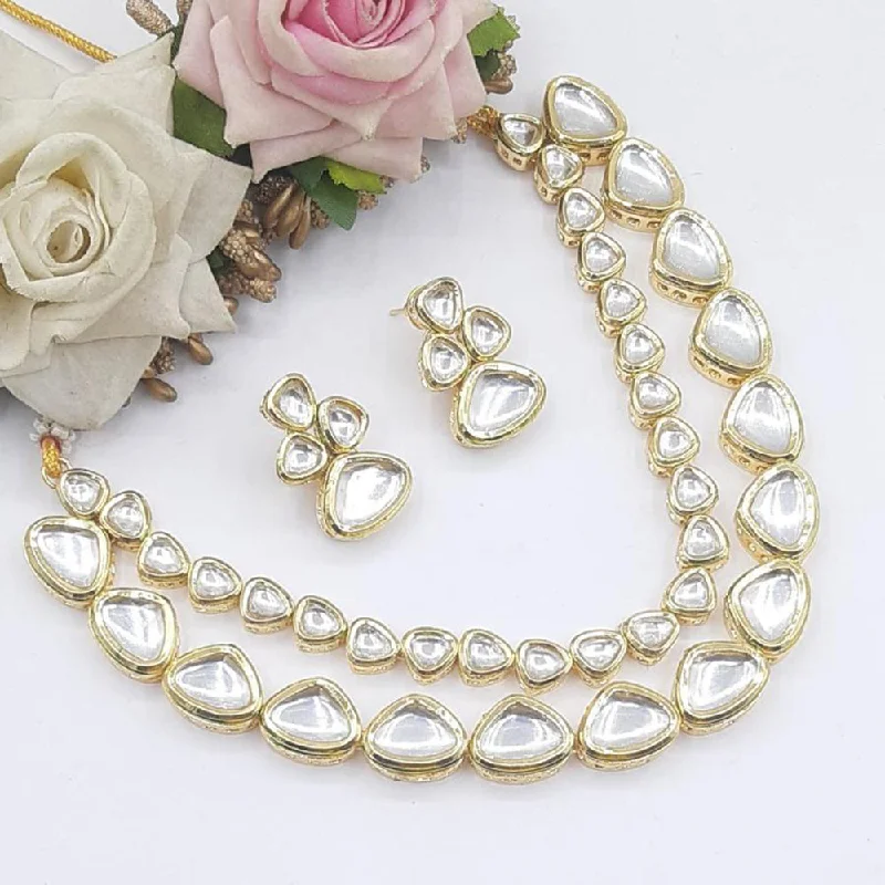 Heart Shaped Gold Necklace-SNERA Gold Plated Kundan Stone Necklace Set