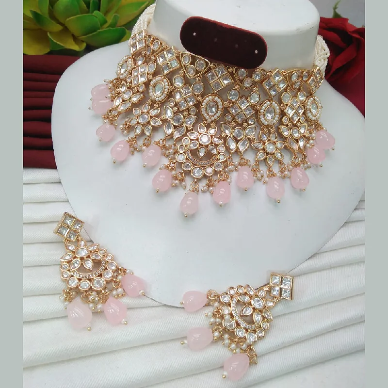 Fashionable Heart Pendant Necklace-Everlasting Quality Jewels Gold Plated Polki Kundan Necklace Set