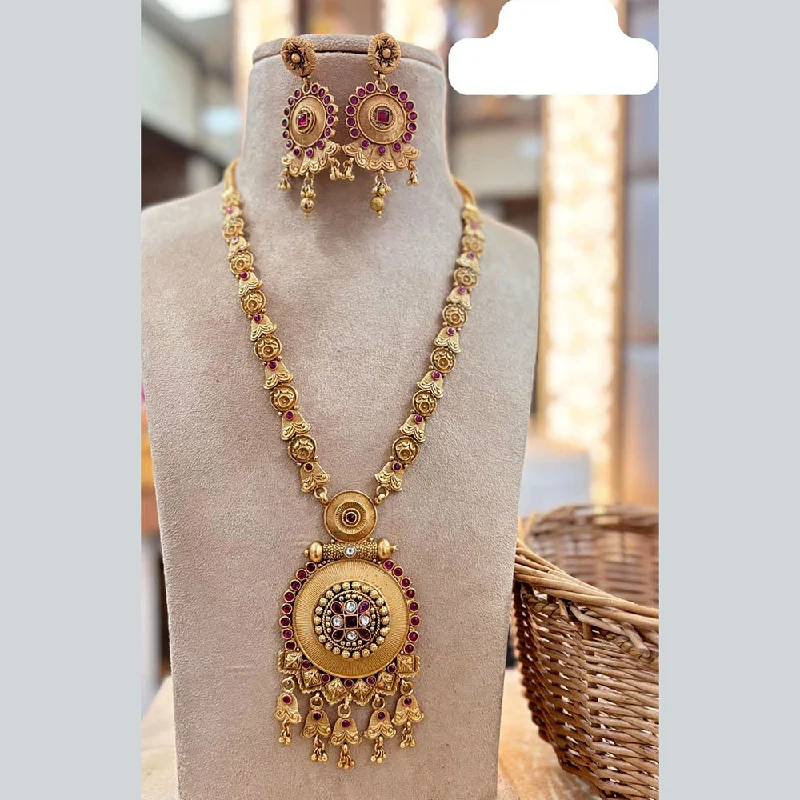 Gold Pendant Necklace for Women-Jewel Addiction Gold Plated Pota Stone Long Necklace Set