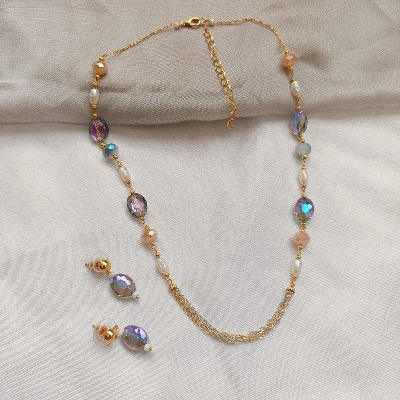 Boho Chic Necklace-Jheel Jewels Gold Plated Pearl And Beads Multi Color Necklace Set (Assorted Design)