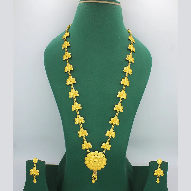 Classic Heart Necklace-Mahavir Forming Look Gold Plated Long Necklace Set