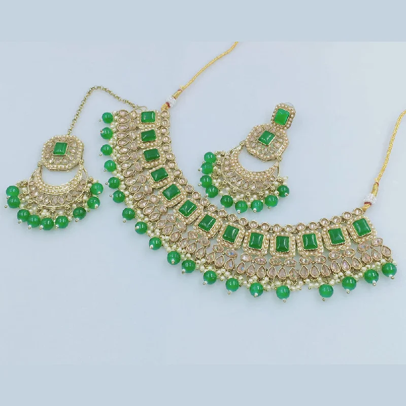 Gold Heart Necklace-Rajwadi Collection Gold  Plated Crystal Stone And Beads Necklace Set