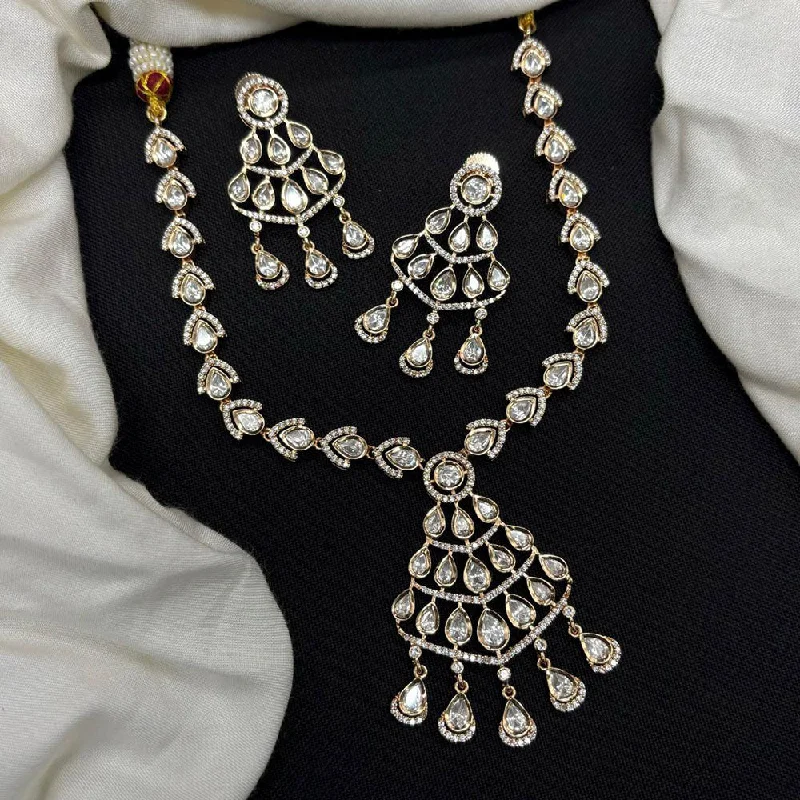 Fashionable Multi-Chain Necklace-Royal Kundan Jewellery Gold Plated Polki Kundan Necklace Set