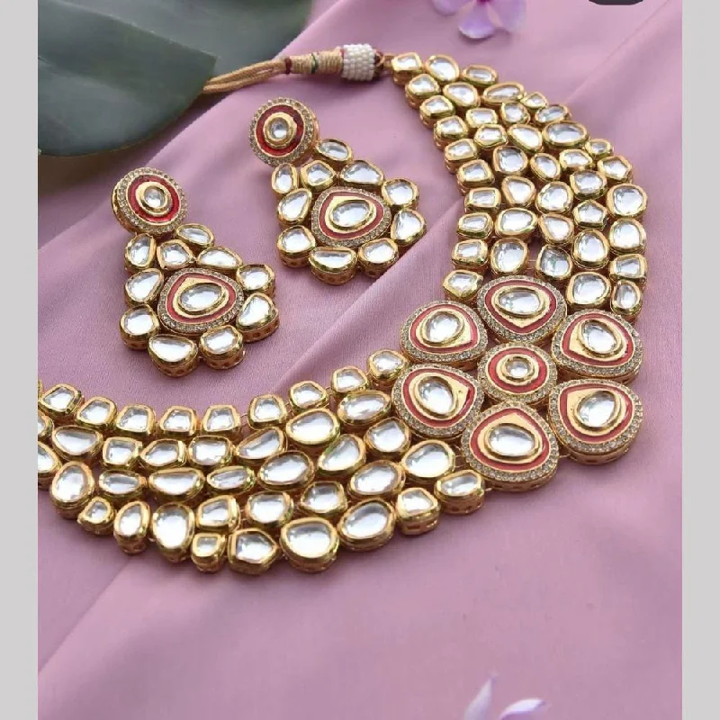 Statement Chunky Necklace-FS Collection Gold Plated Kundan Stone  Necklace Set