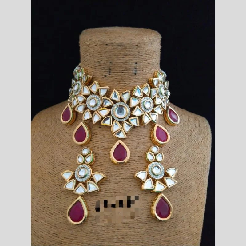 Chunky Bead Necklace-FS Collection Gold Plated Kundan Stone  Necklace Set