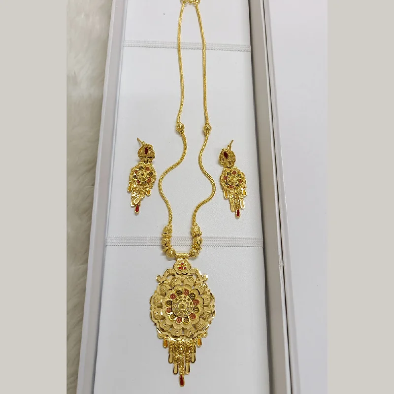 Trendy Gold Pendant Necklace-Pari Art Jewellery Forming Long Necklace Set