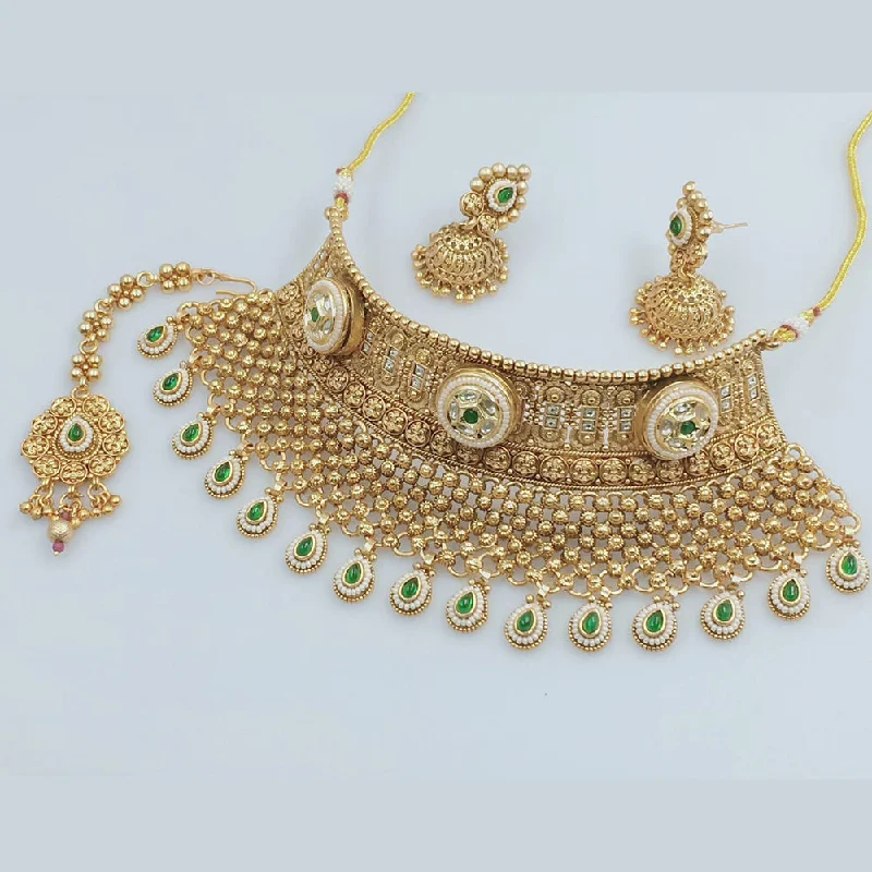 Stylish Pendant Necklace-JCM Gold Plated Kundan Stone And Meenakari Choker Necklace Set