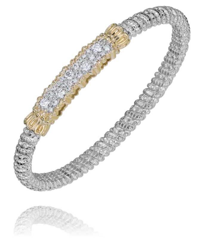 Crystal Bead Bangles-Sterling Silver & 14K Yellow Gold 0.82ctw Round Diamond Bangle Bracelet