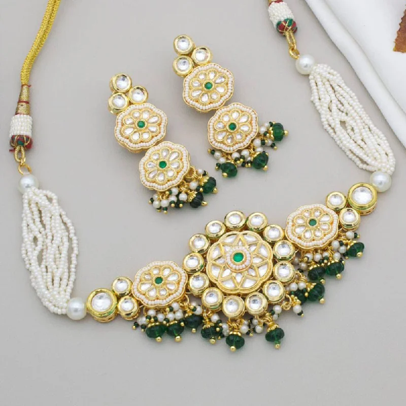 Trendy Multi-layer Necklace-Manisha Jewellery Gold Plated Kundan Stone And Pearl Choker Necklace Set