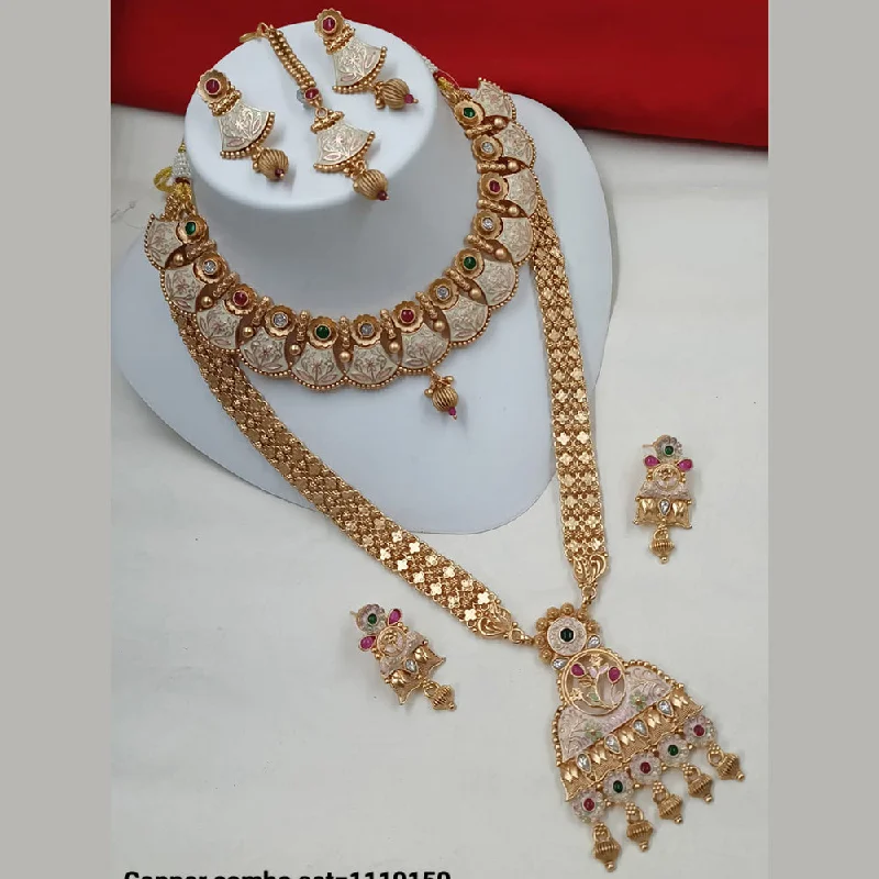 Vintage Gemstone Necklace-Padmawati Bangles Gold Plated Kundan Stone And Double Necklace Set