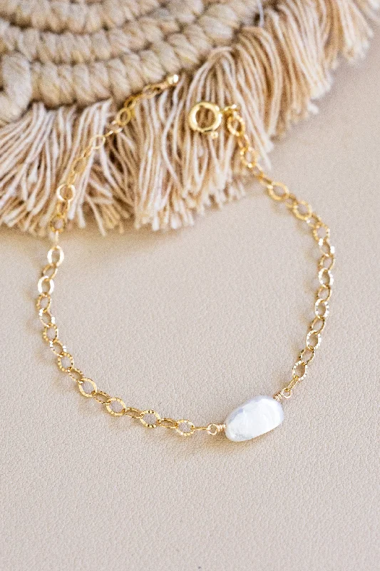 Elegant Charm Bangle Bracelets-Keshi Pearl Textured Bracelet