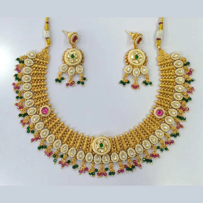 Modern Designer Necklace-Manisha Jewellery Gold Plated Crystal Stone And Pearls Necklace Set