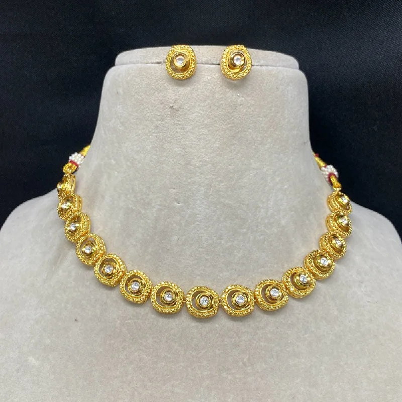 Modern Gold Necklace-Amoliya Jewels Gold Plated Kundan Stone Necklace Set