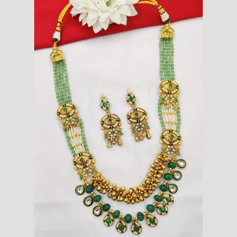 Gold Pendant Necklace-Fancyla Gold Plated Kundan Stone And Pearls Long Necklace Set