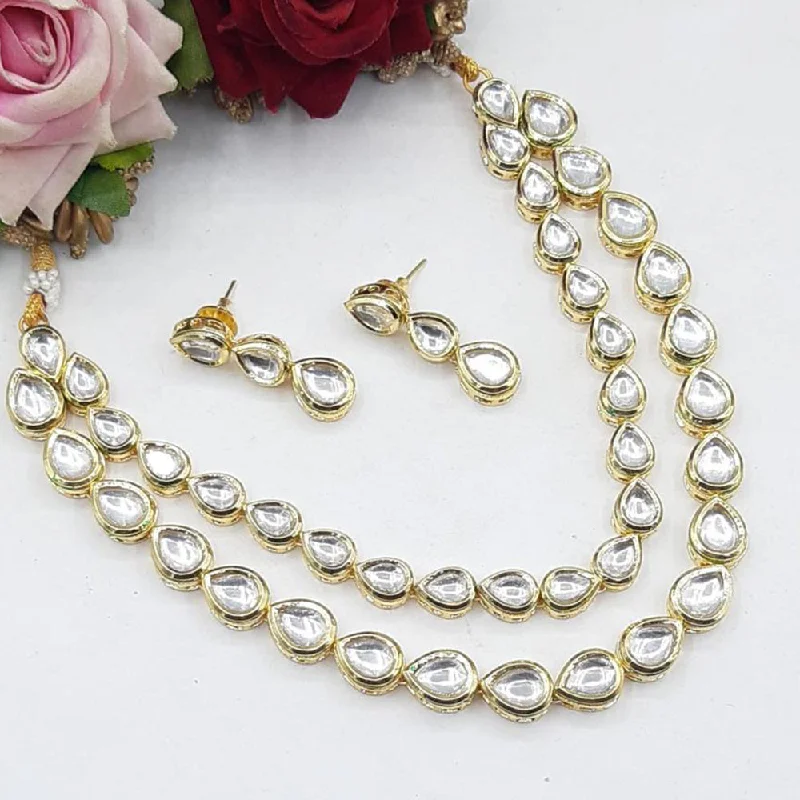 Luxurious Sapphire Necklace-SNERA Gold Plated Kundan Stone Necklace Set