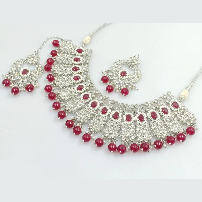 Custom Couples Necklace-Rajwadi Collection Silver Plated Crystal Stone And Beads Necklace Set