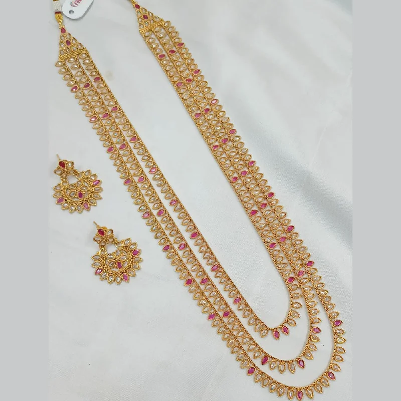 Heart Shaped Silver Necklace-Padmawati Bangles Gold Plated Crystal Stone Long Necklace Set