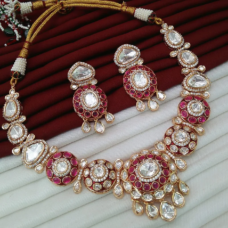 Dainty Silver Necklace-Everlasting Quality Jewels Gold Plated Polki Kundan Necklace Set