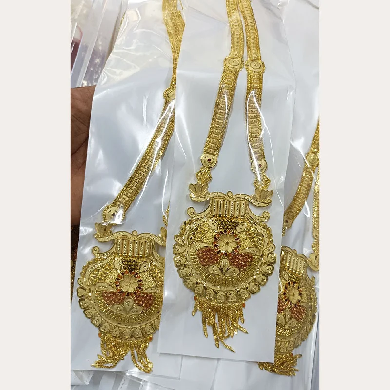 High-End Gold Necklace-Pari Art Jewellery Forming Long Necklace Set ( 1 Piece Only )