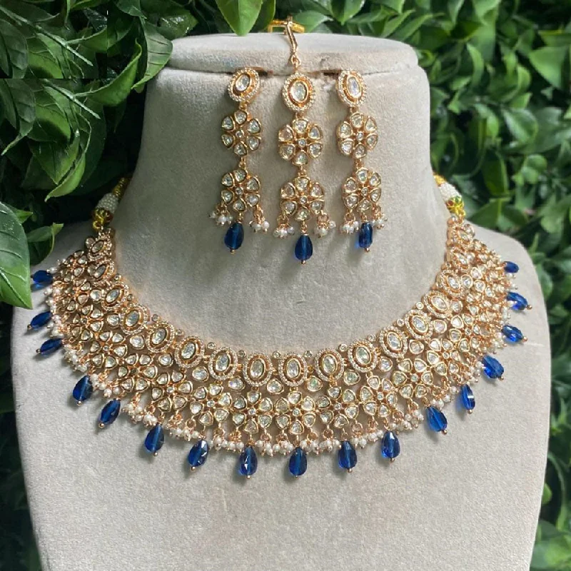 Gold Statement Necklace-Amoliya Jewels Gold Plated Kundan Stone And Pearls Choker Necklace Set