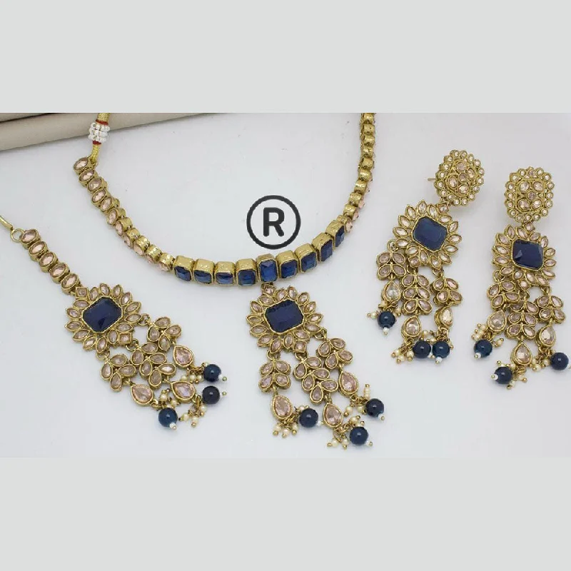 Art Deco Necklace-Manisha Jewellery Gold Plated Crystal Stone And Beads Necklace Set