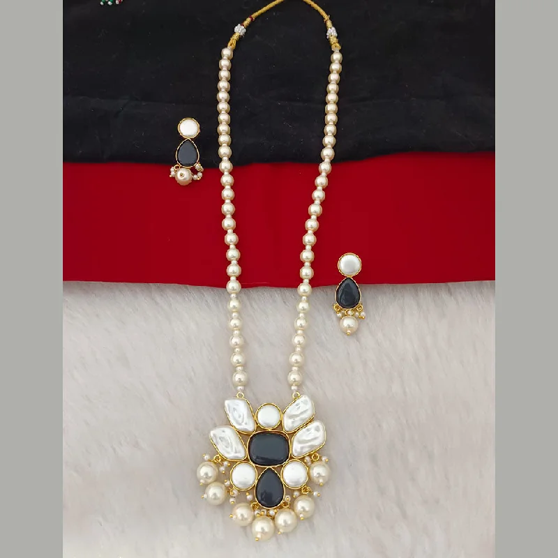 Minimalist Pendant Necklace-Marudhar Creation Gold Plated Mother Of Pearls Long Necklace Set