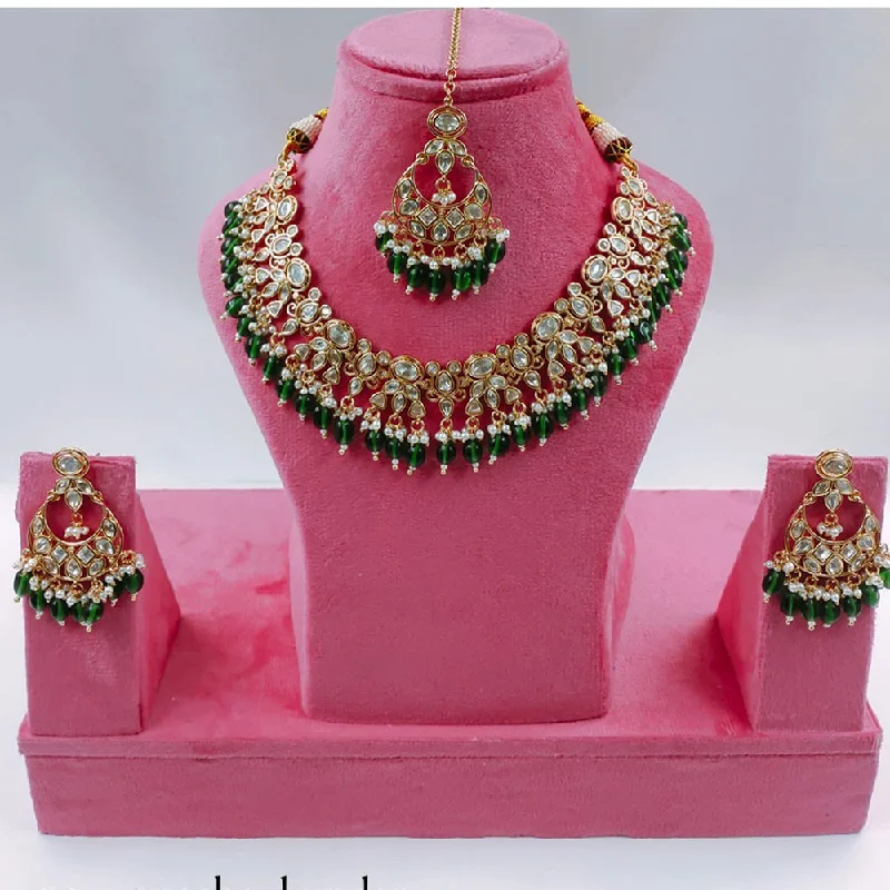 Gold Bar Necklace-Akruti Collection Gold Plated Kundan Stone And Pearls Necklace Set