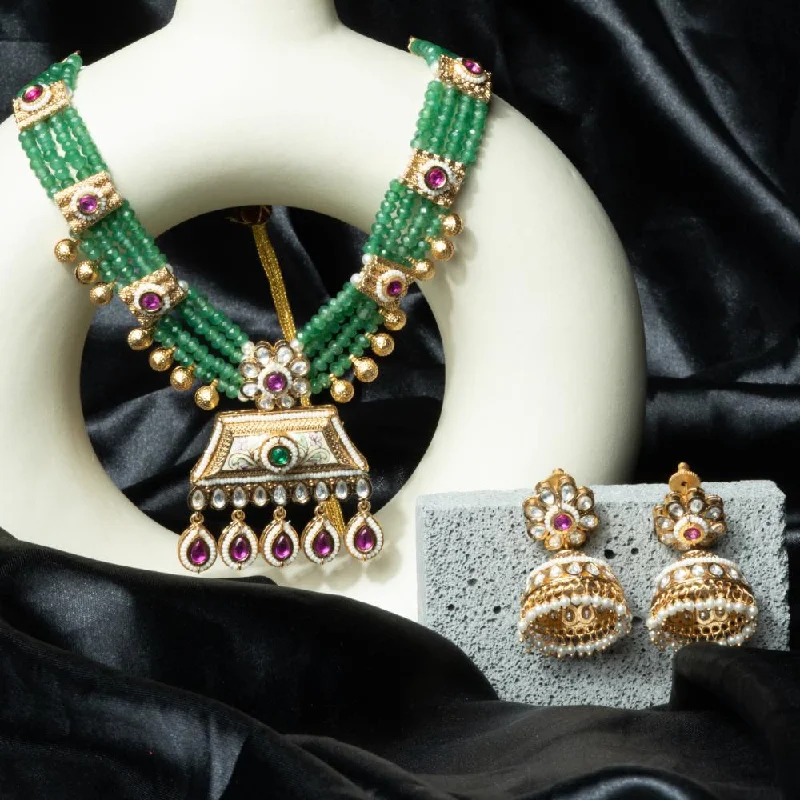 Vintage Gemstone Necklace-ChicCharm Jewellery Brass And Copper Gold Plated Rajwadi Necklace Set