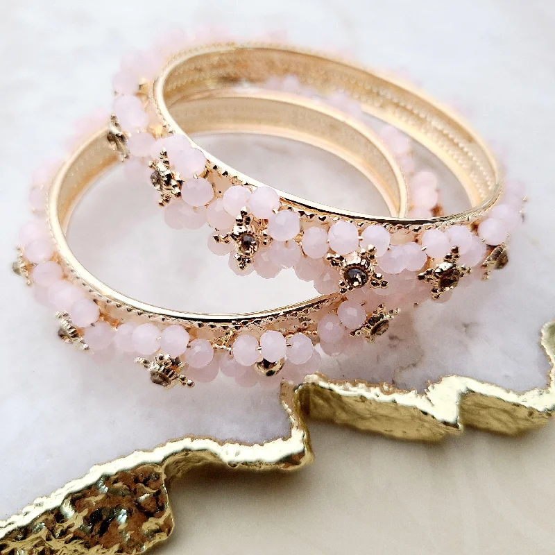 Party Wear Gold Bangles-Arora - pink Bangles