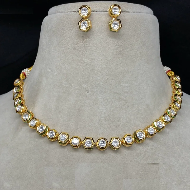 Silver and Gold Necklace-Amoliya Jewels Gold Plated Kundan Stone Choker Necklace Set