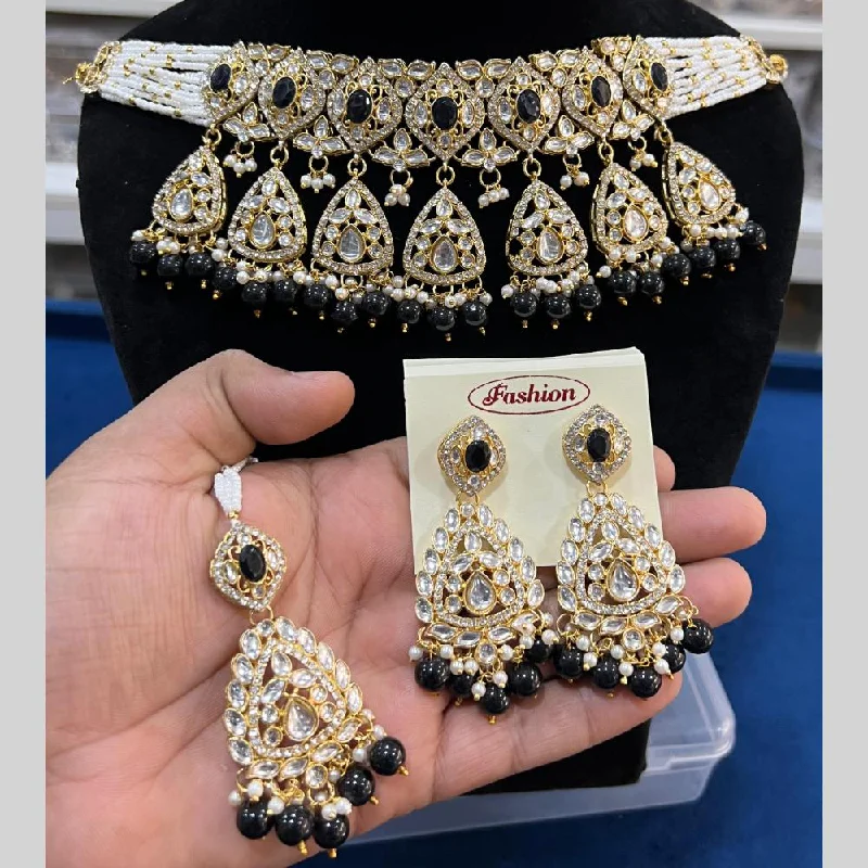 Designer Gold Necklace-Hira Collections Gold Plated Kundan Stone And Pearls Choker Necklace Set